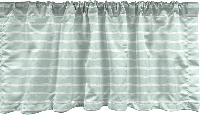 Ambesonne Pastel Window Valance, Horizontal Wavy Lines White Striped Abstract Soft Toned Nautical Art Display, Curtain Valance for Kitchen Bedroom Decor with Rod Pocket, 54" X 18", Almond Green White