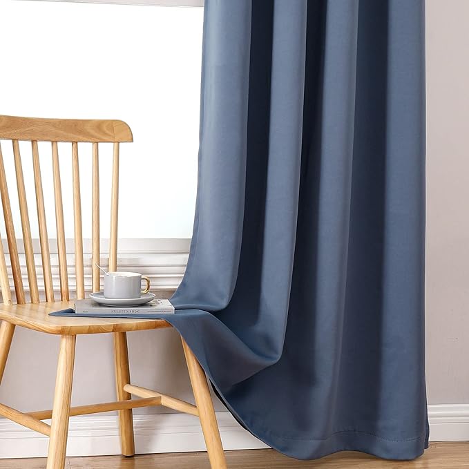 ChrisDowa 100% Blackout Curtains 102 inch Long for Bedroom with Black Liner, 2 Thick Layers Total Blackout Thermal Insulated Grommet Window Curtains 2 Panels Set (Stone Blue, 52 x 102 Inch)