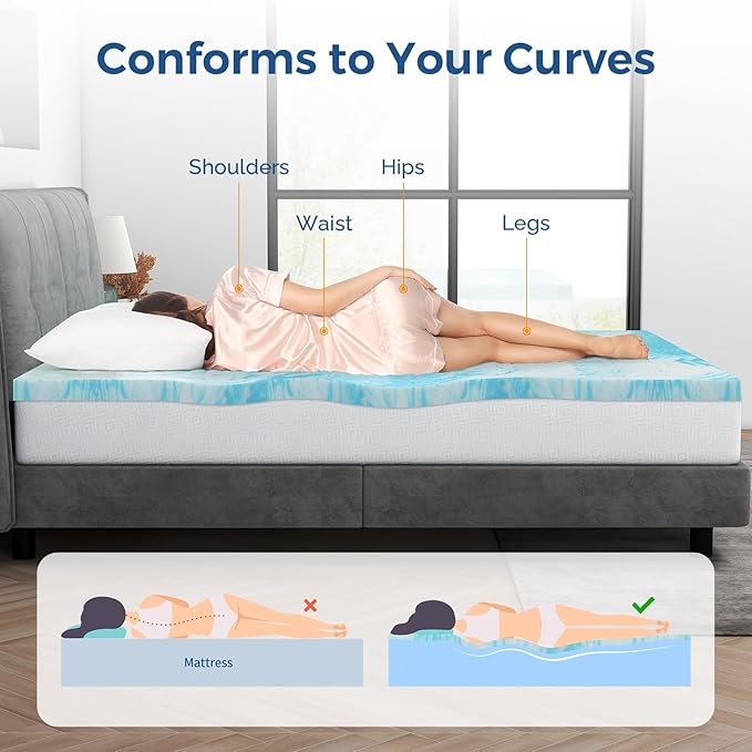 Mattress Topper King, 4 Inch Gel Memory Foam Bed Topper for King Size Bed, CertiPUR-US Certified, Blue