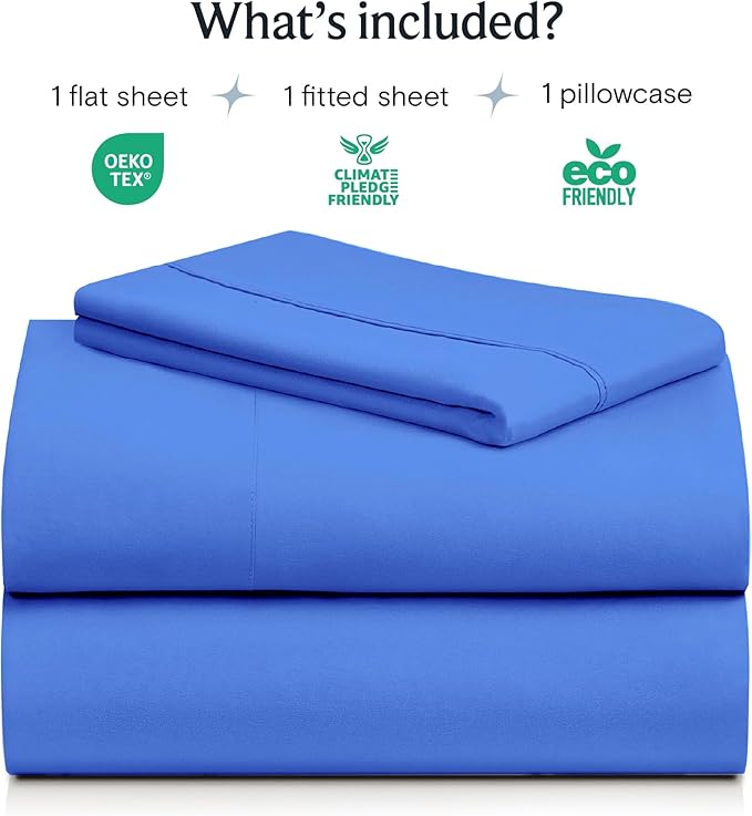 LuxClub 3 PC Sheet Set Bed Sheets Deep Pockets 16" Eco Friendly Wrinkle Free Cooling Machine Washable Hotel Bedding Silky Soft - Marine Blue Twin
