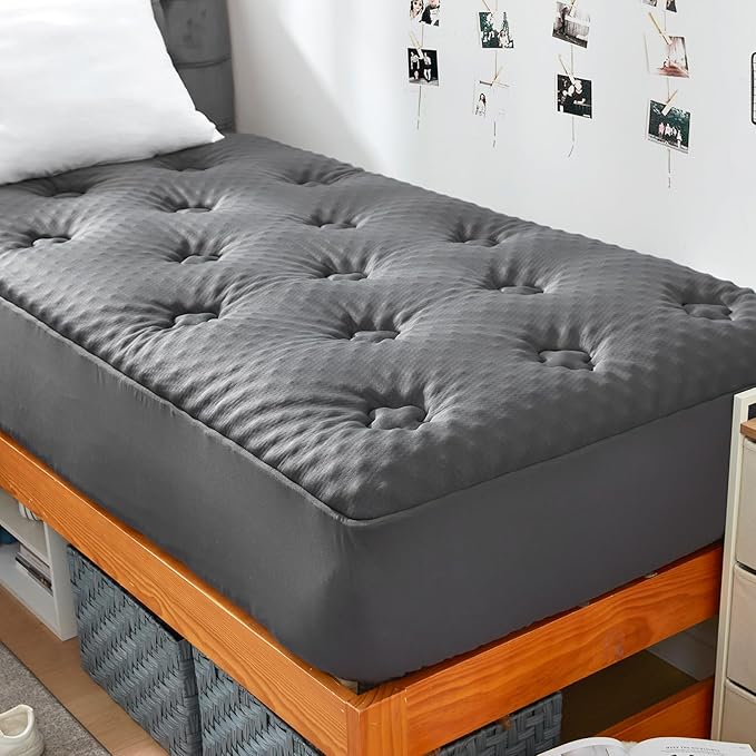 Hansleep Twin Mattress Topper Viscose Derived from Bamboo, Memory Foam Pillow Top Mattress Topper Twin with Deep Pocket, Breathable Mattress Pad for Back Pain Relief, 39" x 75", Charcoal Grey