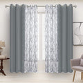 BONZER Mix and Match Curtains - 2 Pieces Branch Print Sheer Curtains and 2 Pieces Blackout Curtains for Bedroom Living Room Grommet Window Drapes, 37x84 Inch/Panel, Light Grey, Set of 4 Panels
