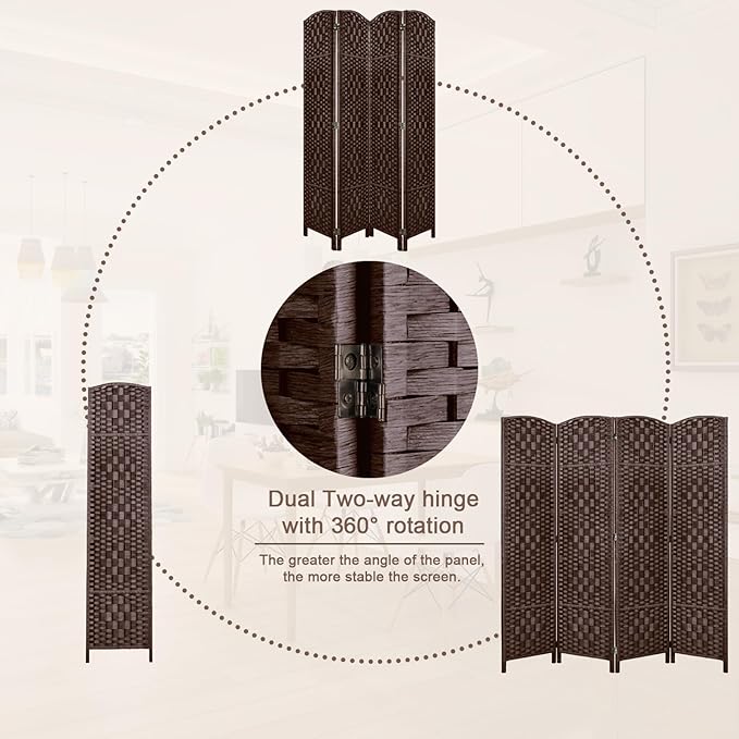 Rose Home Fashion 6 ft Tall Room Divider, Room Dividers and Folding Privacy Screens, 15.7in Privacy Screen 4 Panel Partition Temporary Wall Separation for Private, Brown