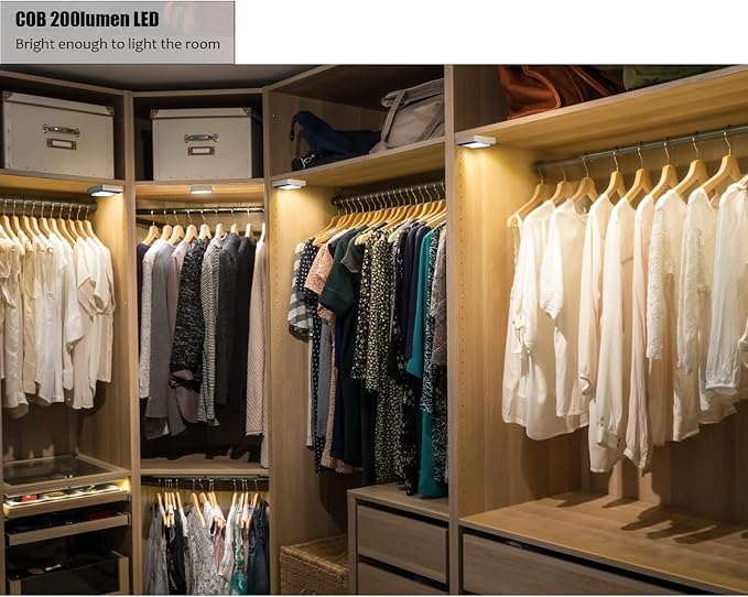 TBTeek Closet Light, Super Bright, Battery Operated, Stick Anywhere, 200 LM Cob Led Lamp, Light Switch Nightlight, Tap Lights for Closet, Shed, Attic, Emergency (4 Pack)