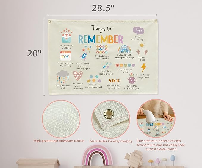 Boho Rectangular Banner Flag Wall Sign Decor Gift for Baby Boy Girl Kids,Nursery Baby Room Above Crib Bedroom Living Room Office Decor-Things To Remember-Baby,Shower Birthday Christmas Gift