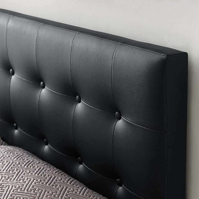 Modway Emily Button Tufted Faux Leather Upholstered Full Headboard in Black