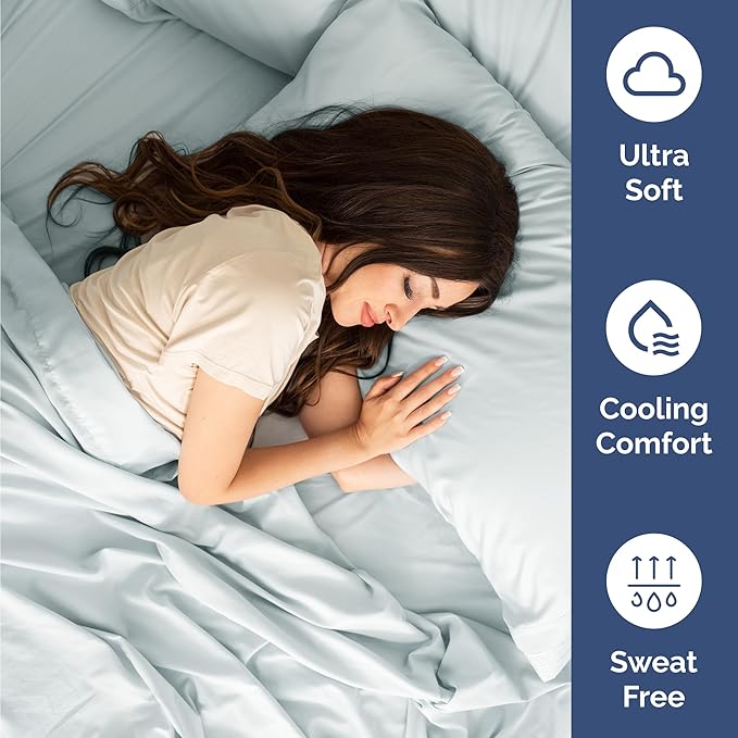Twin 4 Piece Sheet Set - Comfy Breathable & Cooling - Ultra Soft Hotel Luxury Bedding Set w/ 8-16 Inch Deep Pockets - 1 Flat & 1 Fitted Sheet & 2 Pillowcases - Wrinkle Free and Easy Care - Ice Blue