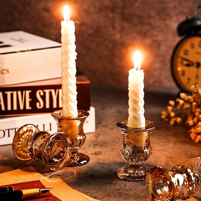 Foaincore 36 Pcs Candlestick Holders Bulk 2.5 Inch Taper Candle Holder for Table Centerpiece Thick Glass Ritual Candle Stand for Wedding Christmas Valentines Festival Party Decorations（Gold）