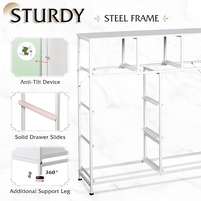 WLIVE 9-Drawer Dresser, Fabric Storage Tower for Bedroom, Hallway, Closet, Tall Chest Organizer Unit for Bedroom with Fabric Bins, Steel Frame, Wood Top, Easy Pull Handle, White