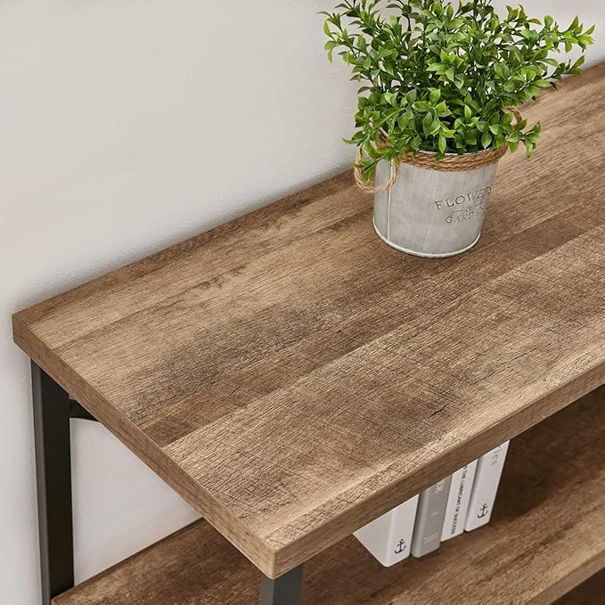 BON AUGURE Console Tables for Entryway, Industrial Sofa Table Behind Couch, 3 Tier Hallway Table for Foyer, Horizontal Bookshelf for Living Room (55 Inch, Vintage Oak)