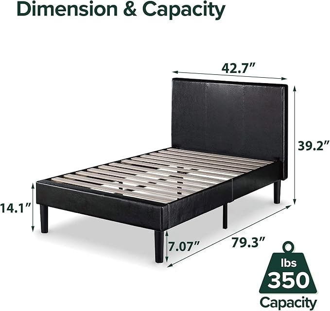 ZINUS Gerard Faux Leather Upholstered Platform Bed Frame, Mattress Foundation, Wood Slat Support, No Box Spring Needed, Easy Assembly, Twin