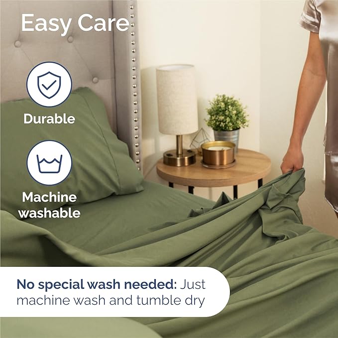 Split King Bed Sheet Set - 7 Piece Split King Bed Sheet Set - Soft Hotel Luxury Bedding - Cooling, Comfy & Breathable - 1 Flat & 1 Fitted & 4 Pillowcases w/ Deep Pockets - Wrinkle Free - Sage Green