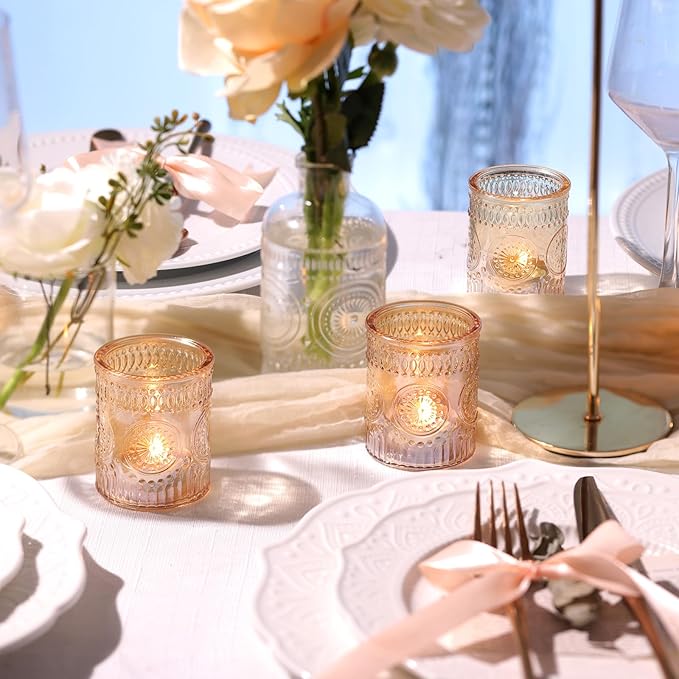 Gold Votive Candle Holder Set of 12, Glass Tea Lights Candle Holders for Wedding Table Centerpieces, Birthday Parties and Home Decor