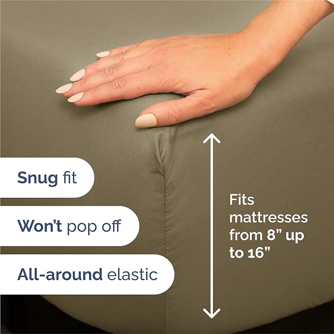 Split King 7 Piece Sheet Set - Comfy Breathable & Cooling - Ultra-Soft Hotel Luxury Bedding Set w/ 8-16 Inch Deep Pockets - 1 Flat & 2 Fitted Sheet & 4 Pillowcases - Wrinkle Free & Easy Care - Khaki
