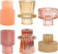 Pink Candlestick Holders 6PCS for Tealight Candle Stick Candles, Ribbed Glass Taper Candle Holders Set, Table Centerpieces for Weddings Christmas Home Decor Indoor and Outdoor