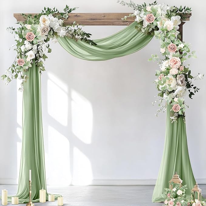 Socomi Wedding Arch Draping Fabric 1 Panel 29" x 19Ft Sage Green Sheer Chiffon Curtain Drapes 6 Yards for Wedding Ceremony Birthday Party Decoration