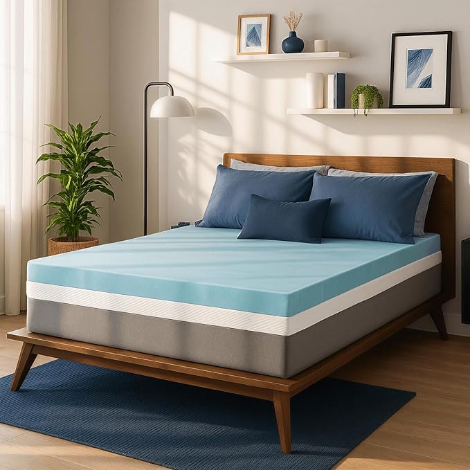 Sure2Sleep Gel Swirl Memory Foam Mattress Topper - 3 Inch, Pressure Relieving, Cooling Comfort - Made in The USA & CertiPUR-US Certified - Softens Firm Beds and Extends Mattress Life - Full Size