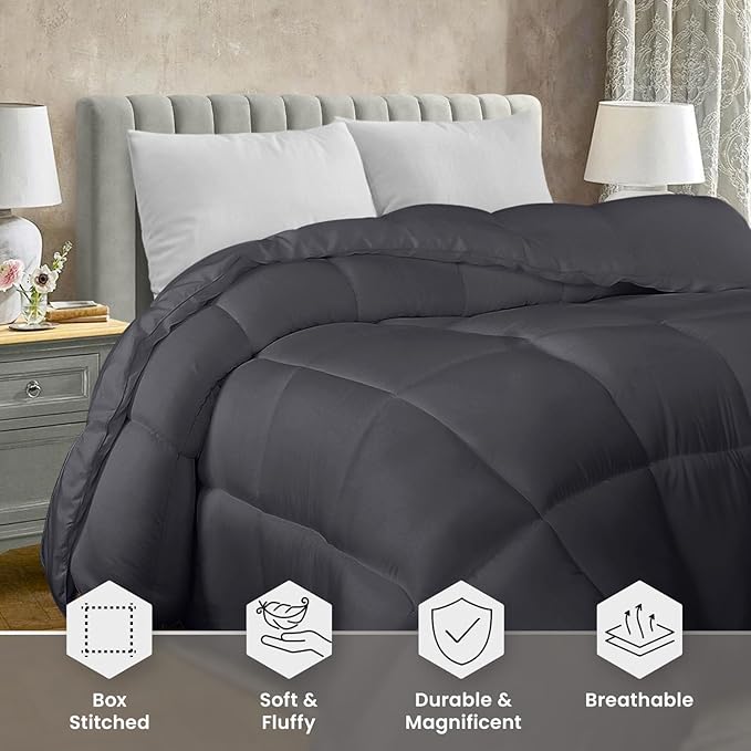 Utopia Bedding Comforter Duvet Insert, Quilted Comforter with Corner Tabs, Box Stitched Down Alternative Comforters King Size (Grey)