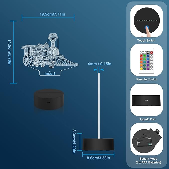 Attivolife Train 3D Gifts Lamp, Illusion Hologram Night Light with Timer Remote Control, 16 Colors Changing, Kids Bedroom Decor, Novelty Birthday for Train Model Collector, Girl Boy Men