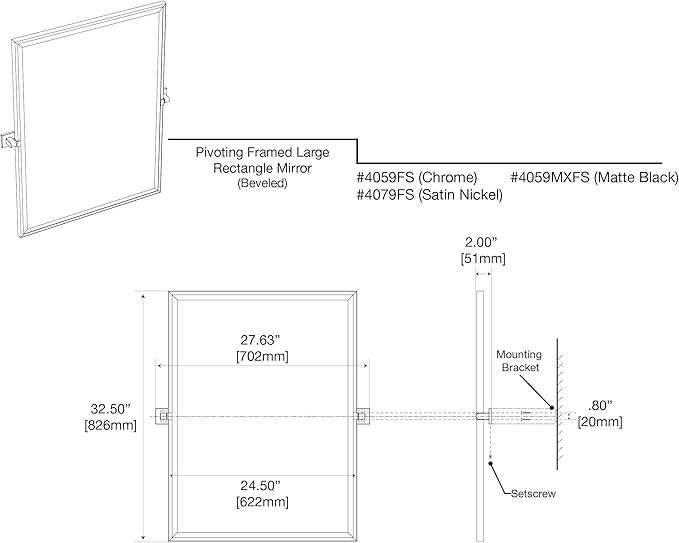 Gatco 4079FS Elevate Framed Rectangle Mirror, Satin Nickel, 32.5"H