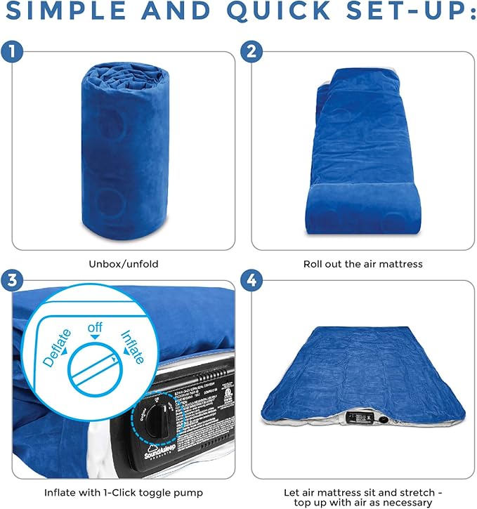 SoundAsleep Dream Series Luxury Air Mattress with ComfortCoil Technology & Built-in High Capacity Pump for Home Camping- Double Height, Adjustable, Inflatable Blow Up, Portable - California King XL