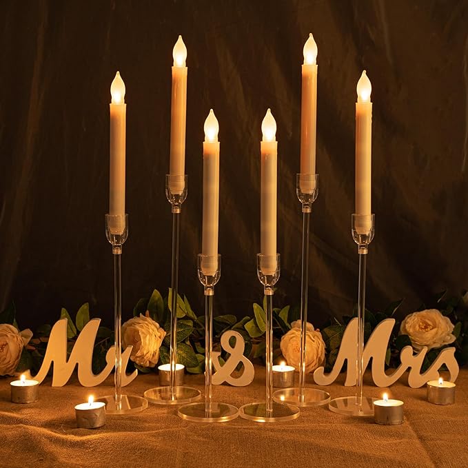 Vincidern 6PCs Acrylic Candle Holders Centerpieces for Table, Taper Candle Holder for Wedding Decor, Dining Room, Halloween, Christmas Decorative Candlestick Holder, Taper Candle Holder Set