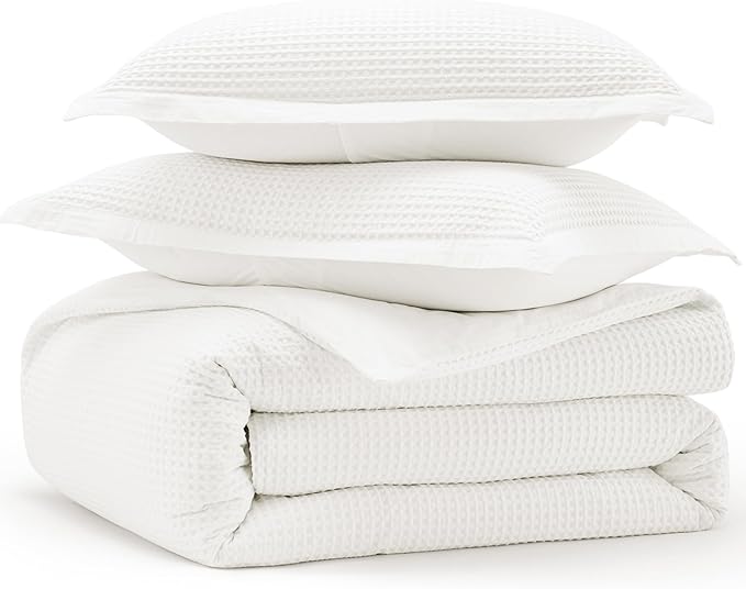 Bedsure Cotton Duvet Cover Twin - 100% Cotton Waffle Weave Coconut White Duvet Cover Twin Size, GentleSoft™ and Breathable Bedding Set for Gifts, 2 Pieces, 68"x90"