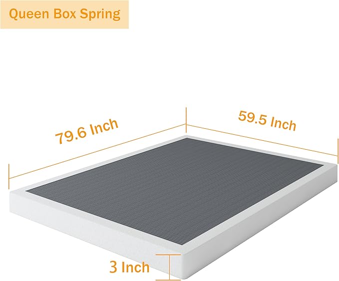 Box Spring Queen - 3 Inch Heavy Duty Low Profile Metal Queen Box Springs for Bed, Mattress Foundation, Easy Assembly,Easy Clean Cover