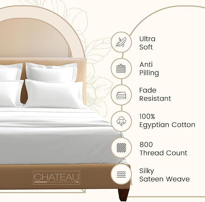 100% Egyptian Cotton Sheets King Size, 800 Thread Count 4 Piece Breathable Bed Sheet Set, 15" Deep Pocket King Sheets Cotton, Solid Sateen Weave Luxury Hotel Collection, No Pill & Shrink- Light Blue