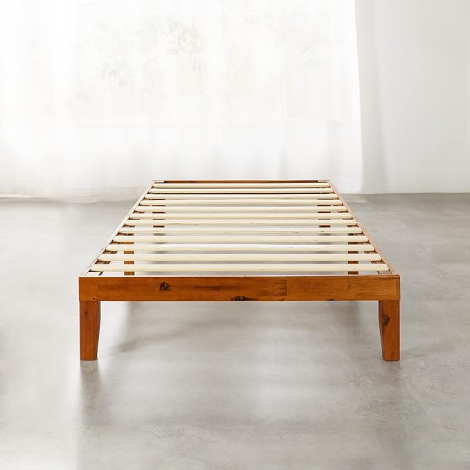 Mellow Naturalista Classic 12 Inch Solid Wood Platform Bed with Wooden Slats, Twin XL, Cherry