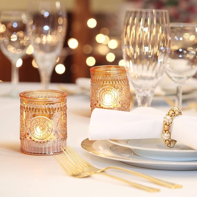 Gold Votive Candle Holder Set of 12, Glass Tea Lights Candle Holders for Wedding Table Centerpieces, Birthday Parties and Home Decor