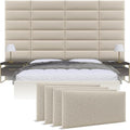 Vänt Upholstered Wall Panels - Queen/Full Size Wall Mounted Headboards - Faux Merino Wool Cream - Set of 4 Panels (Each Individual Panel 30"x11.5")