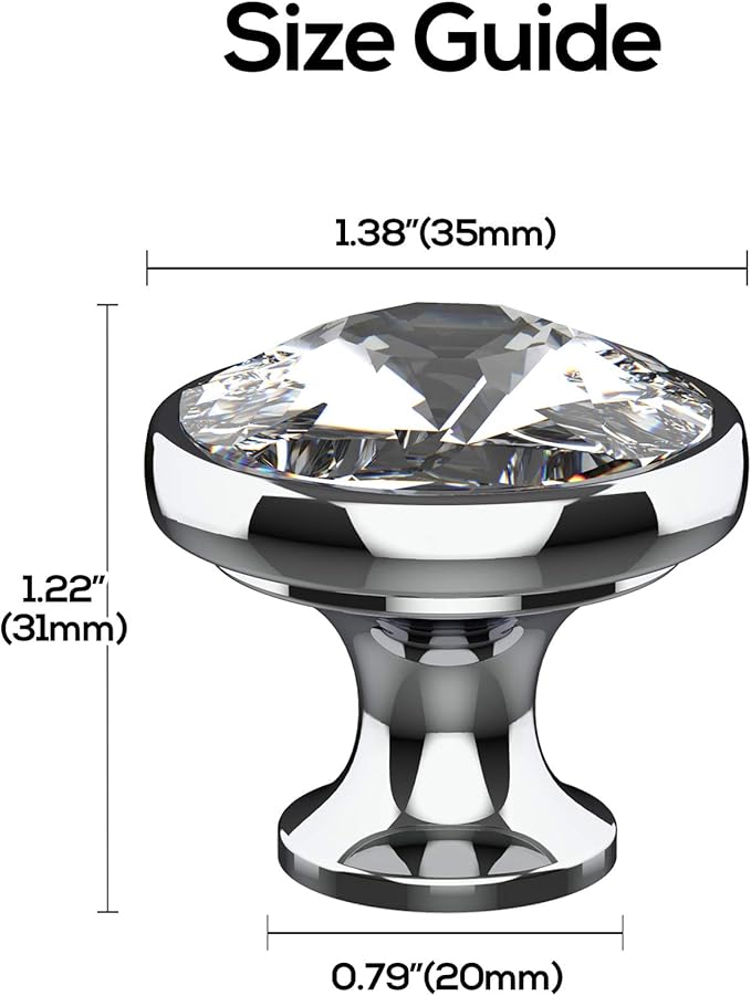 Alzassbg 10 Pack Clear Crystal with Gold Base Cabinet Knobs, 1-3/8 Inch (35mm) Diameter Cabinet Hardware Round Crystal Knobs for Drawers AL1011