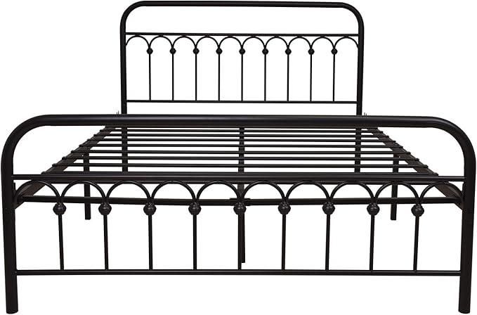 TUSEER Metal Bed Frame Queen Size with Vintage Headboard and Footboard Platform Base Wrought Iron Bed Frame (Queen,Black)