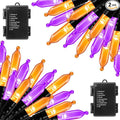 Halloween Orange Purple Outdoor Lights，17.8 Feet 50 LED Christmas Lights with 8 Modes，Waterproof Mini String Lights Battery Operated for Outdoor Indoor Use, Xmas Halloween Tree Holiday Party Patio