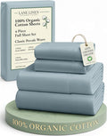 LANE LINEN 100% Organic Cotton Full Sheets Set 4-Piece Pure Percale Soft Bedding Breathable Fits Mattress Upto 15" Deep - French Blue