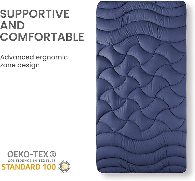 SLEEP ZONE Twin XL Cooling Mattress Topper for College Dorm, Premium Zoned Cool Mattress Pad Cover, Padded Mattress Protector Breathable Washable, Deep Pocket 8-21" (Navy, Twin XL)