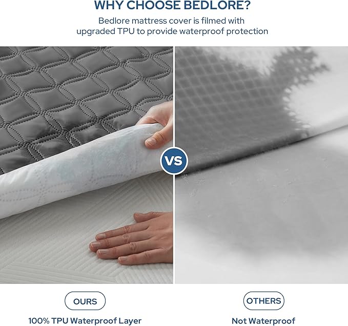BEDLORE Waterproof Mattress Protector, Noiseless Full Size Mattress Pad with Deep Pocket Fitted Up to 6"-15", Soft Dirt-Proof Double Mattress Cover for College Dorm(Gray)