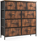 OLIXIS Dresser for Bedroom, 9 Storage Drawers, Tall Large Fabric Storage Tower Organizer, Chest of Drawers with Metal Frame Wooden Top for Nursery, Closet, Living Room, Entryway, Classic Rust Brown