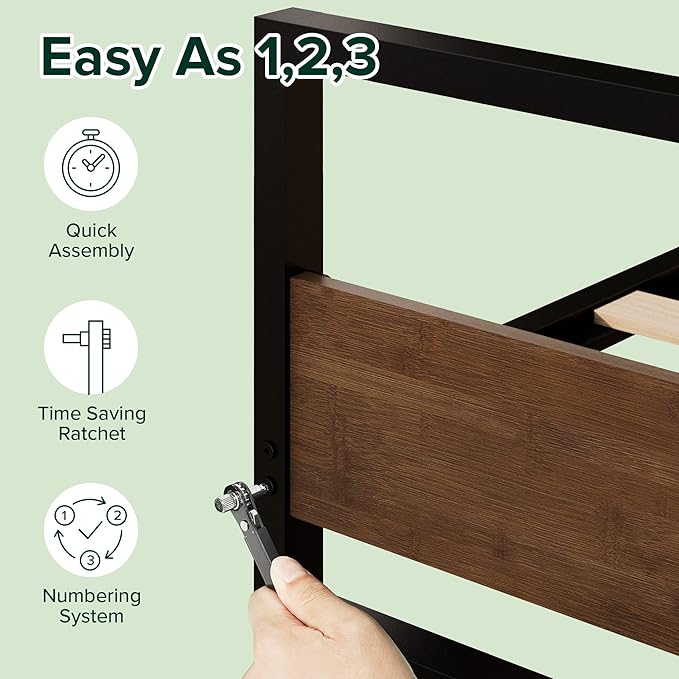 ZINUS Suzanne Bamboo and Metal Platform Bed Frame with Footboard, Wood Slat Support, No Box Spring Needed, Easy Assembly, King