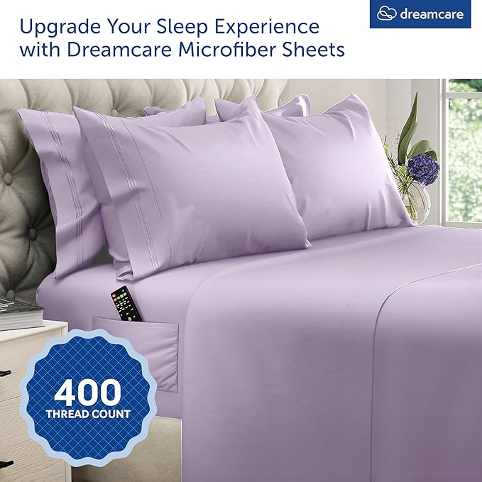 DREAMCARE King Size Sheets Set – 6 pcs Cooling Bed Sheets – up to 21” Deep Pocket King Sheet Set – 2500 Supreme Collection – Extra Soft 100% Brushed Microfiber Hotel Luxury with Side Pocket – Lavender