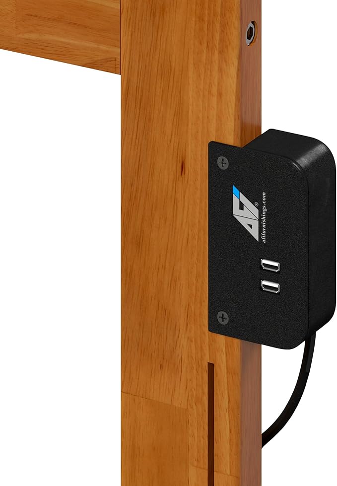 AFI, Madison Twin Solid Wood Panel Headboard with Attachable Charger, Light Toffee