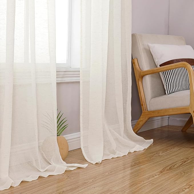 Aiyufeng Sheer Linen Curtains 84 Inches Long 2 Panels Set, Semi Transparent Voile Rod Pocket Linen Sheer Window Drapes for Bedroom Bed Canopy Dining Wedding Party Backdrop, 40W x 84L inch