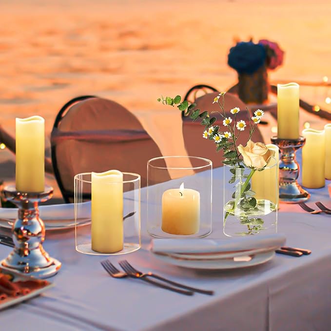 Hurricane Candle Holder,Open Ended Glass Candleholder Multiple Size Choices,Clear Cylinder Glass Candle Holder for Wedding Centerpieces, Home Decor(3pcs:4x4", 3pcs: 4x3.5")