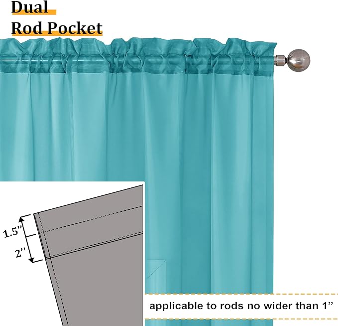 Aiyufeng Turquoise Sheer Curtains 63 Inch Length 2 Panels Set, Light Filtering Airy Rod Pocket Turquoise Window Curtain Treatment Drapes for Kitchen Bedroom Living, Each 40Wx63L Inches
