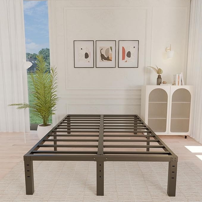 ALDRICH 14 Inch Metal King Size Bed Frame - Double Black Basic Steel Slats Platform, Easy Assembly Heavy Duty Noise Free Bedframes, No Box Spring Needed
