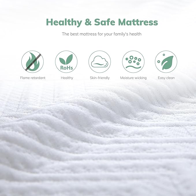 EGO White 12 inch Twin Memory Foam Mattress, Gel Green Tea Mattress Bed in a Box, Made in USA, CertiPUR-US Certified, 38"×75", Medium Firm