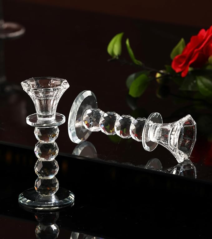 Crystal Candle Holder Set, 2 Pcs Taper Glass Candlestick Holders, Unity Clear Candle Holders for Dinning, Party, Wedding, Birthday, Multi Pillar Candelabra Candle Holder Stand Decorative