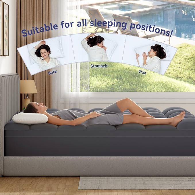 ELEMUSE Cal King Grey Mattress Topper for Back Pain, Extra Thick Mattress Pad Cover, Plush Soft Pillowtop with Elastic Deep Pocket, Overfilled Down Alternative Filling