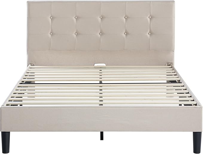 ZINUS Ibidun Upholstered Platform Bed Frame, Mattress Foundation, Wood Slat Support, No Box Spring Needed, Eco Friendly WonderBox (TM), Easy Assembly, Soft Beige, King
